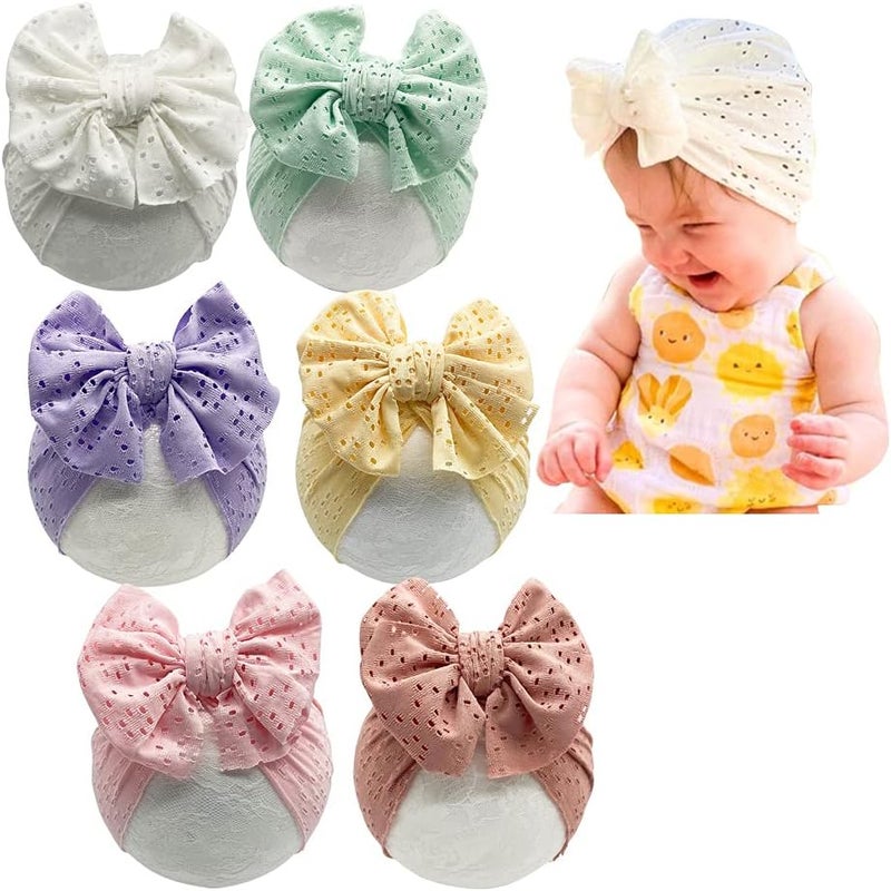 Esumun Baby Girls Hair Bow Turban Hat 6PCS Set, Top Bowknot Head Wrap Beanie India Caps for Infant Toddlers - Image 1